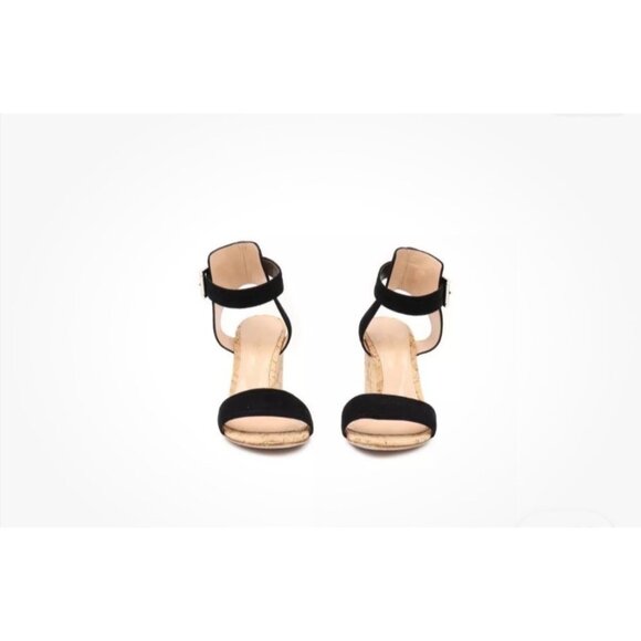 Gianvito Rossi Black Suede & Cork Wedge Sandals With Ankle Strap For Women Size - Picture 8 of 8